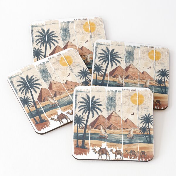 Item preview, Vintage Egypt, Pyramids, Camel Caravan, Distressed, Nile, Oasis designed and sold by m.mmado.