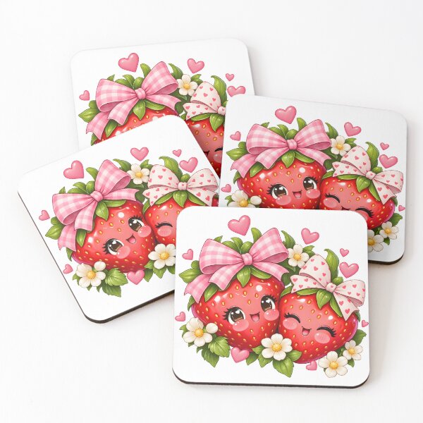 Item preview, Cute Kawaii Strawberries with Pink Bows designed and sold by TinyWeird.