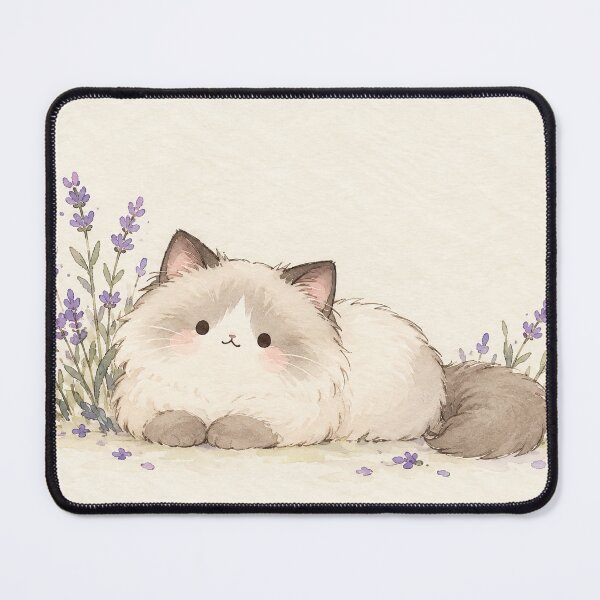 Item preview, Kawaii Ragdoll Cat Nestled Among Purple Lavender Flowers designed and sold by AshiraCreations.