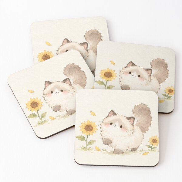 Item preview, Kawaii Ragdoll Cat Strolling Among Golden Sunflowers designed and sold by AshiraCreations.