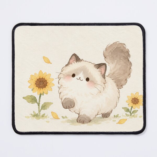 Item preview, Kawaii Ragdoll Cat Strolling Among Golden Sunflowers designed and sold by AshiraCreations.