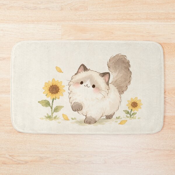 Item preview, Kawaii Ragdoll Cat Strolling Among Golden Sunflowers designed and sold by AshiraCreations.