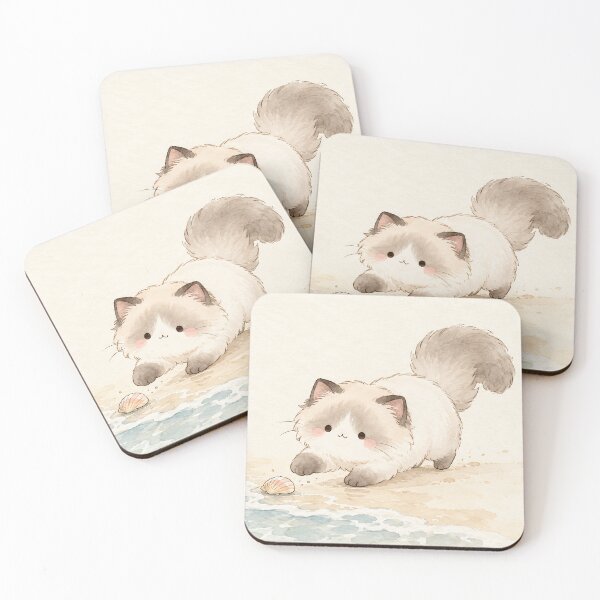 Item preview, Ragdoll Cat Exploring a Seashell on a Pastel Beach designed and sold by AshiraCreations.
