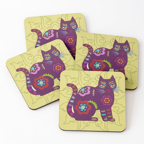 Item preview, Purple Ornamented Vietnamese Cat on Chartreuse designed and sold by Fani*.