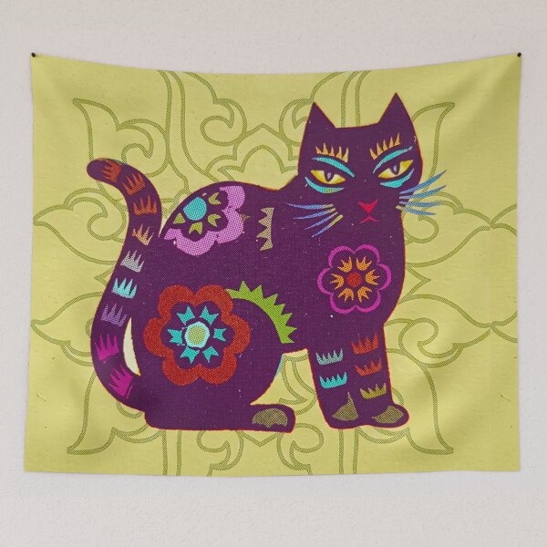 Item preview, Purple Ornamented Vietnamese Cat on Chartreuse designed and sold by Fani*.