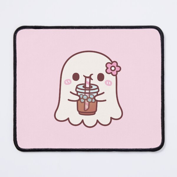 Item preview, Cute Ghost With Pink Flower Drinking Iced Coffee designed and sold by rustydoodle.