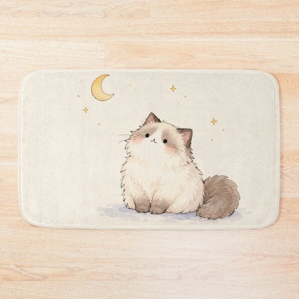 Item preview, Ragdoll Cat Stargazing Beneath a Golden Crescent Moon designed and sold by AshiraCreations.