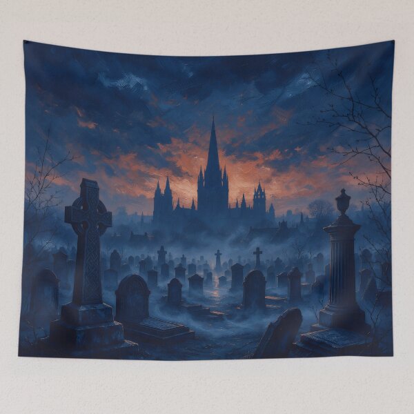 Item preview, Gothic Cemetery Cathedral at Twilight Dark Fantasy Art designed and sold by cr6zym1nd.
