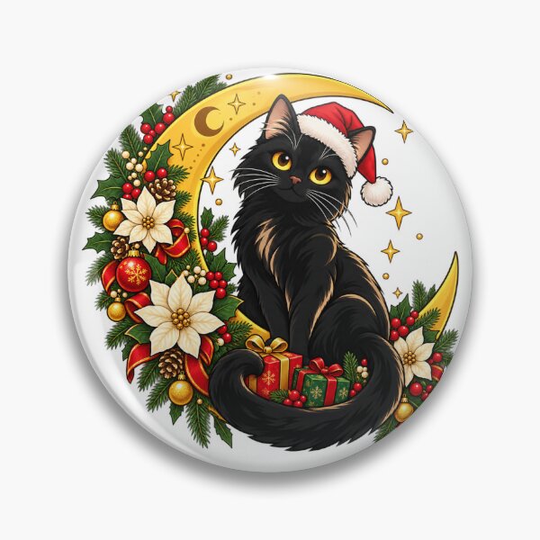 Item preview, Black Christmas Cat on a Golden Crescent Moon designed and sold by skyartdesign.