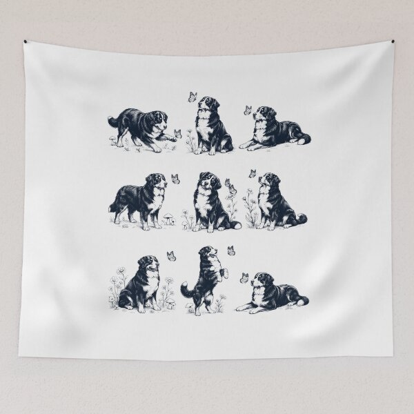 Aperçu de l'œuvre Bouvier bernois vintage avec papillon et fleur, amoureux des chiens créée et vendue par dian-rody-crest.