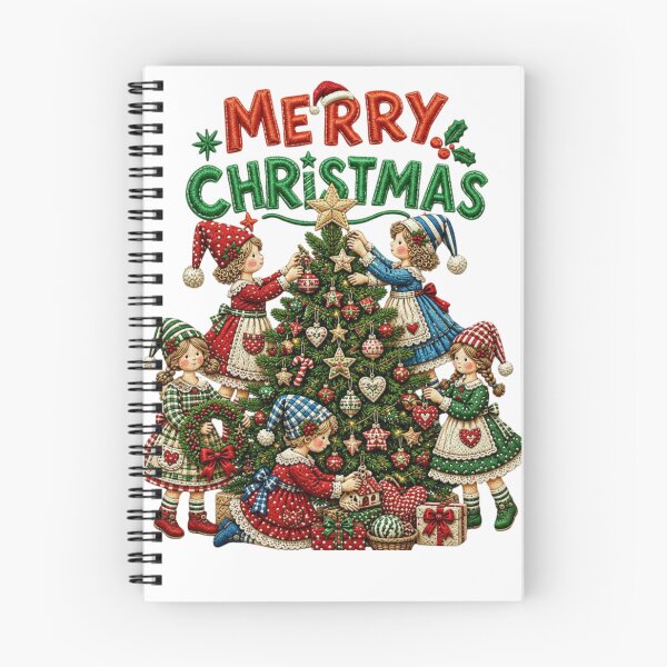 Item preview, Merry Christmas Vintage Embroidery Kids Decorating Tree Graphic designed and sold by SilverSeaBKK.
