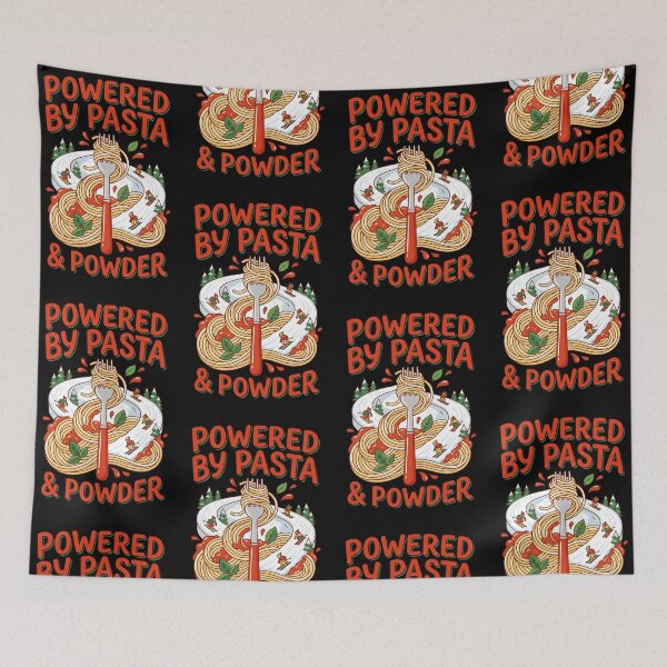 Item preview, Powered By Pasta and Powder Design – Funny Apres Ski Foodie Illustration designed and sold by Luminari Creations.