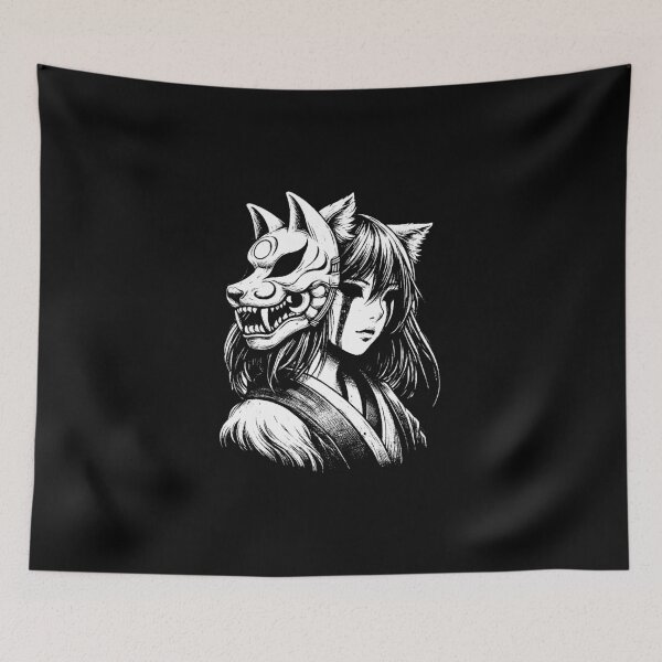 Item preview, Dark Art Kitsune Girl Mask Japanese Fox Geisha Tattoo designed and sold by MORSPECTIVE.
