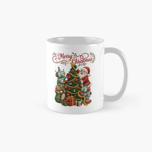 Item preview, Merry Christmas Santa Claus and Retro Robots Decorating Tree Graphic designed and sold by SilverSeaBKK.