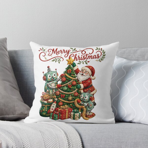 Item preview, Merry Christmas Santa Claus and Retro Robots Decorating Tree Graphic designed and sold by SilverSeaBKK.