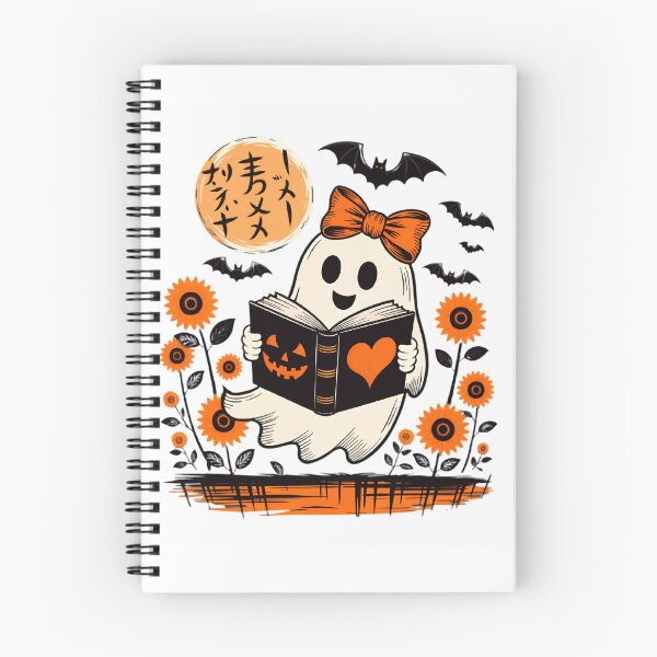 Item preview, Ghost Reading Book Halloween Kawaii Ghost Sunflower Bat  designed and sold by Zizo-DR44.