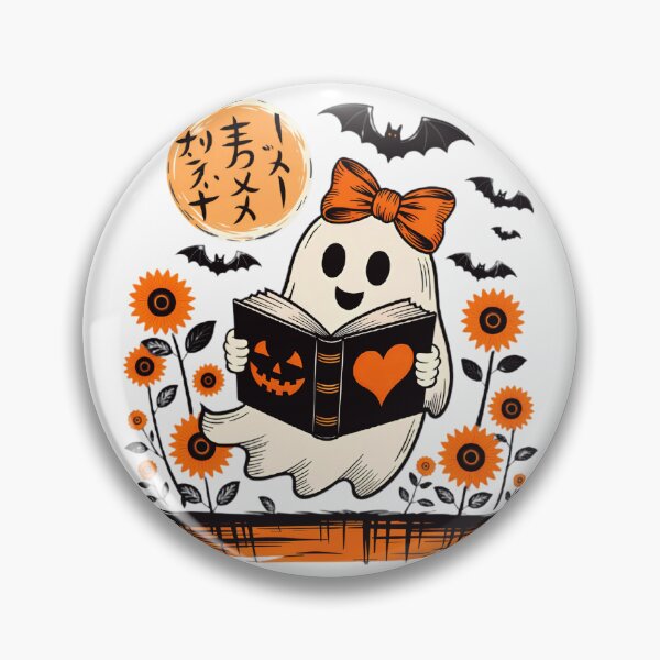 Item preview, Ghost Reading Book Halloween Kawaii Ghost Sunflower Bat  designed and sold by Zizo-DR44.
