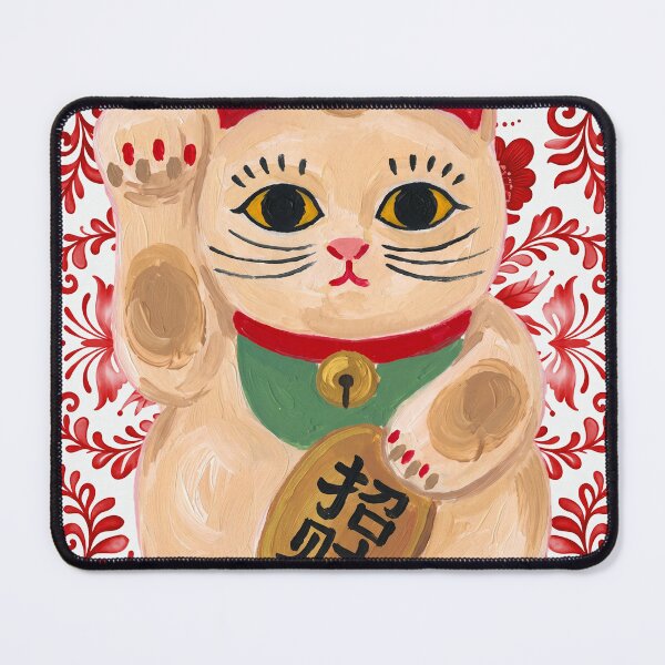 Item preview, Maneki Neko Lucky Cat on Red Floral Pattern designed and sold by Fani*.