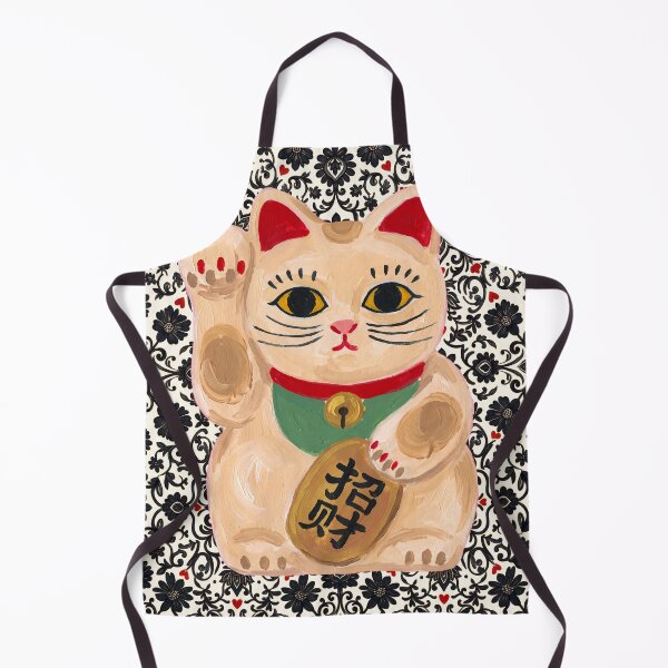 Item preview, Maneki Neko Lucky Cat on Black Floral Pattern designed and sold by Fani*.