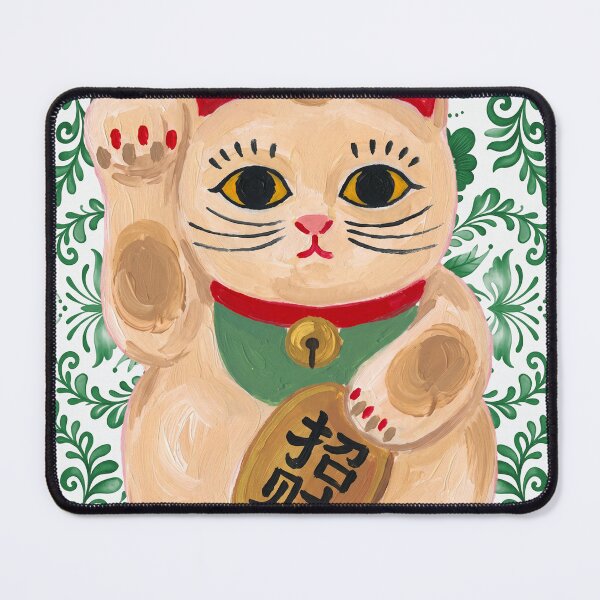 Item preview, Maneki Neko Lucky Cat on Green Floral Pattern designed and sold by Fani*.