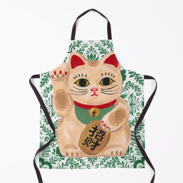 Item preview, Maneki Neko Lucky Cat on Green Floral Pattern designed and sold by Fani*.