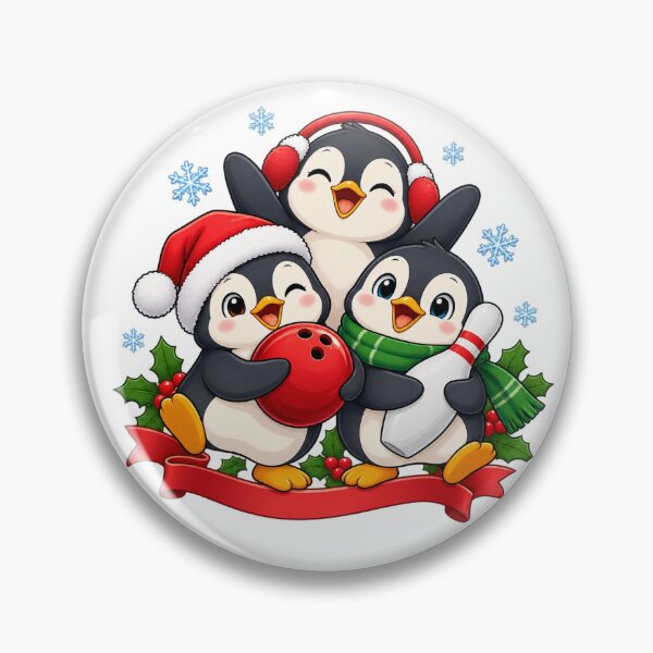Item preview, Christmas Penguin Bowling Team with Red Ball designed and sold by skyartdesign.