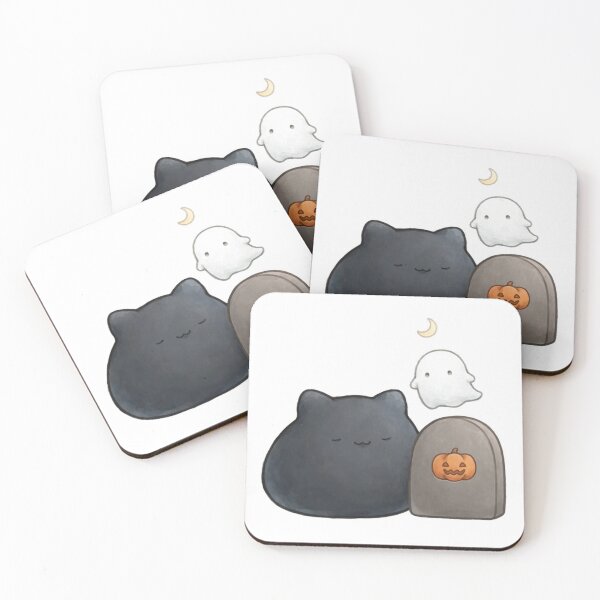Item preview, Cute Black Cat Ghost Gravestone Halloween Kawaii Sticker designed and sold by xiaoxiaochibi.