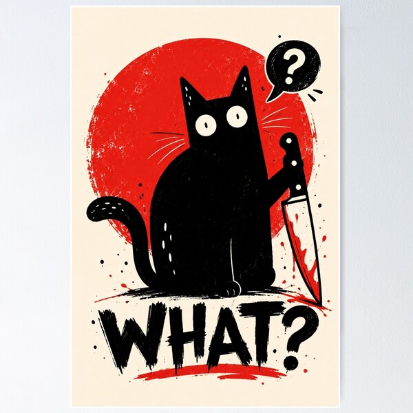 Item preview, Confused Black Cat What Dark Humor Illustration designed and sold by AbstractAuraArt.
