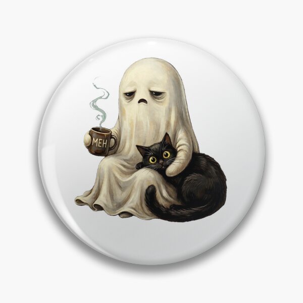 Item preview, Meh Grumpy Ghost With Black Cat Coffee Funny Halloween Spooky Season designed and sold by inkfluenceart.