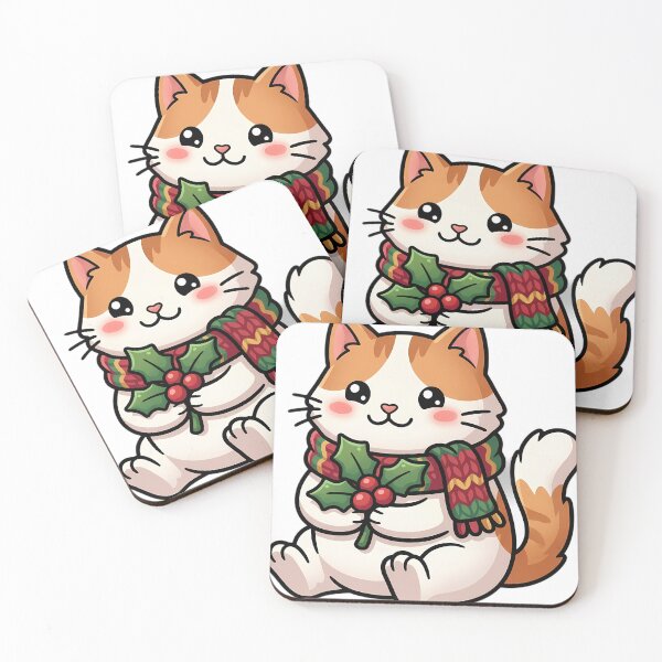 Item preview, Cute Christmas Turkish Van Cat Holding a Holly Sprig designed and sold by pumsquare.