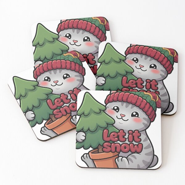 Item preview, Cute Christmas Manx Cat Hugging a Small Potted Pine Tree - Let It Snow designed and sold by pumsquare.