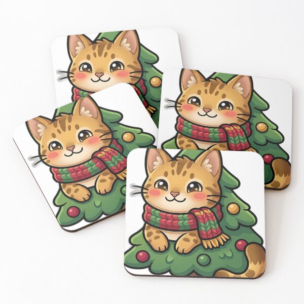 Item preview, Cute Christmas Bengal Kitten Sitting Under a Decorated Pine Tree designed and sold by pumsquare.