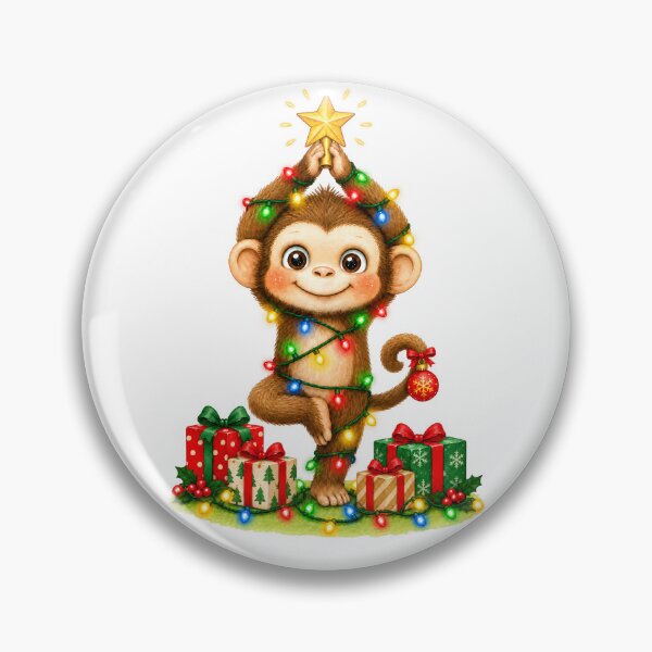 Item preview, Christmas Yoga Monkey – Tree Pose with Christmas Star designed and sold by YogiAnimalArt.