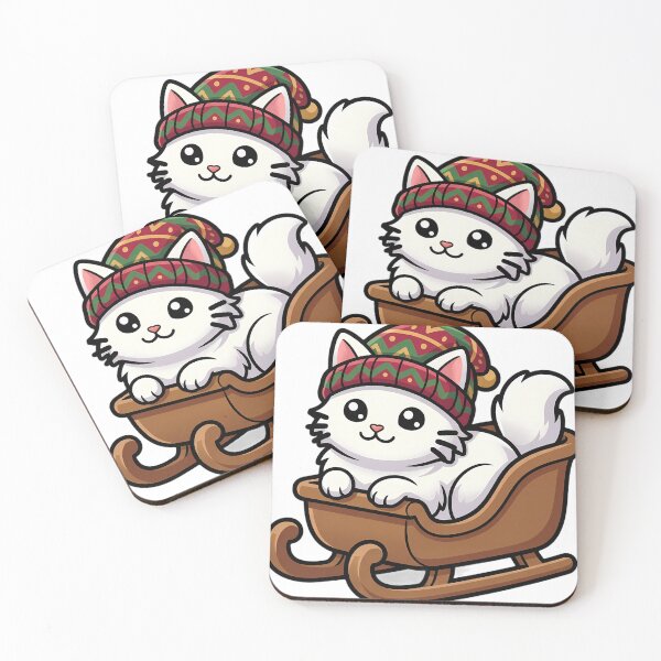 Item preview, Cute Christmas Turkish Angora Kitten Curled Up in a Wooden Sleigh designed and sold by pumsquare.
