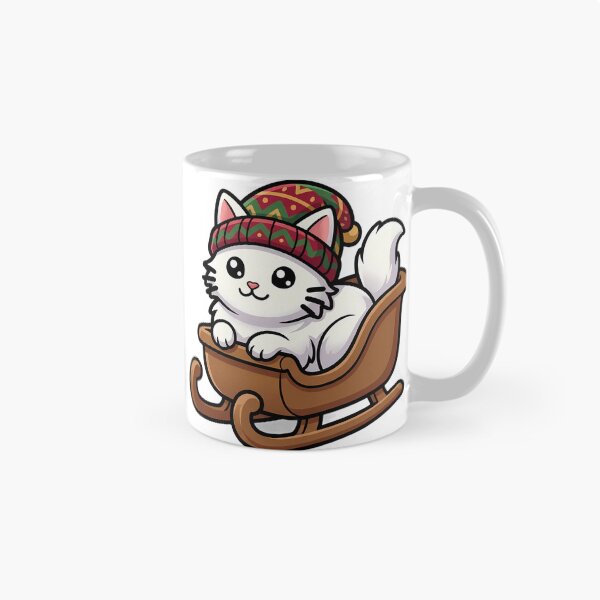 Item preview, Cute Christmas Turkish Angora Kitten Curled Up in a Wooden Sleigh designed and sold by pumsquare.