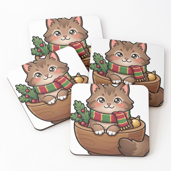 Item preview, Cute Christmas Siberian Kitten Sitting Inside a Round Wooden Bowl designed and sold by pumsquare.