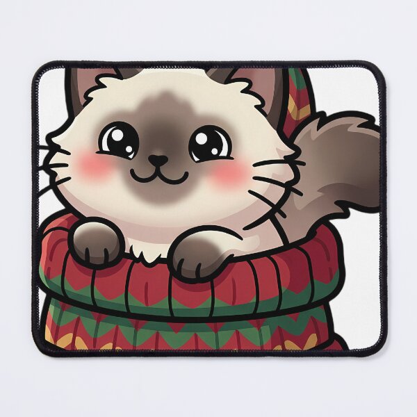Item preview, Cute Christmas Birman Kitten Peeking Out of a Knitted Bobble Hat designed and sold by pumsquare.