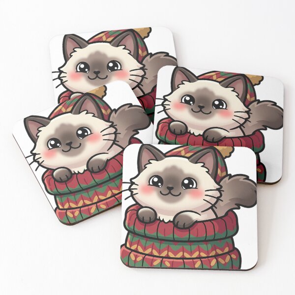 Item preview, Cute Christmas Birman Kitten Peeking Out of a Knitted Bobble Hat designed and sold by pumsquare.