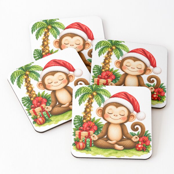 Item preview, Christmas Yoga Monkey – Peaceful Santa Hat Meditation designed and sold by YogiAnimalArt.