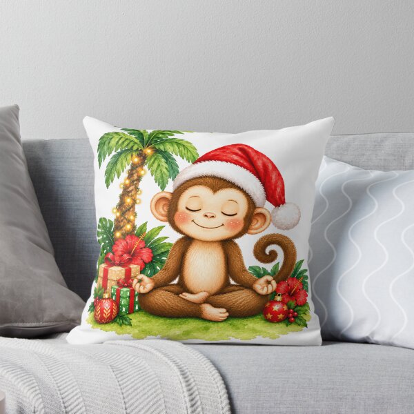 Item preview, Christmas Yoga Monkey – Peaceful Santa Hat Meditation designed and sold by YogiAnimalArt.