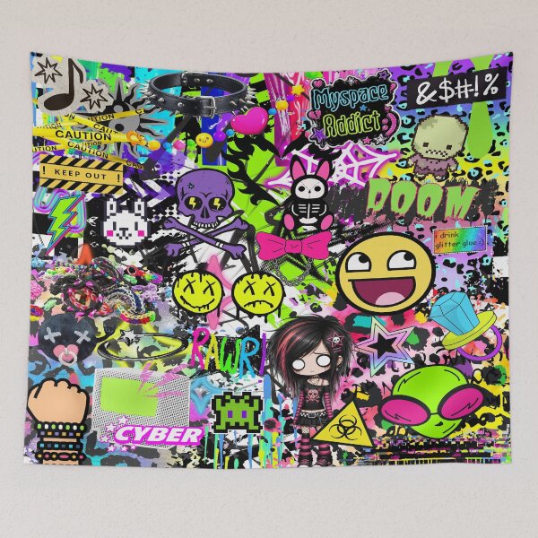 Item preview, SceneCore Emo Y2K Nostalgia Myspace Sticker Collage designed and sold by Side By Side Studio.