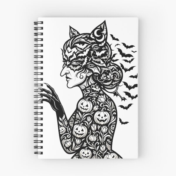 Item preview, Gothic Witch Pumpkin and Bats Black and White Line Art designed and sold by BrainConstip.
