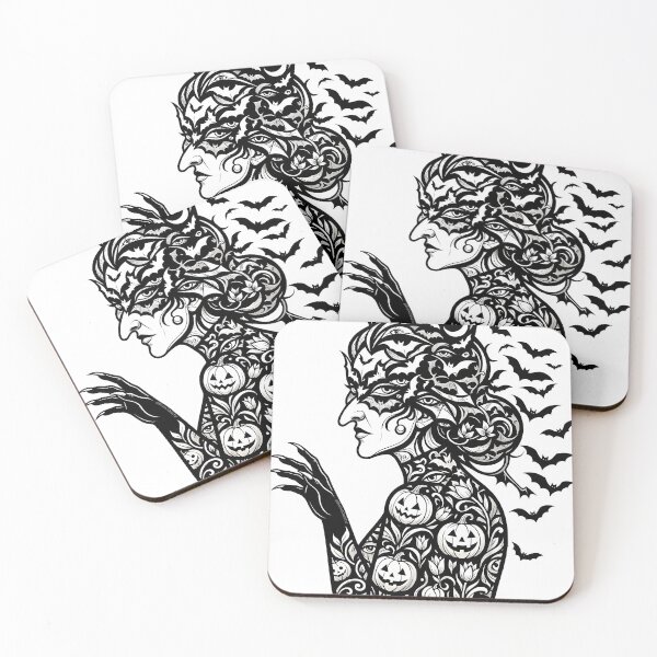 Item preview, Gothic Witch Pumpkin and Bats Black and White Line Art designed and sold by BrainConstip.