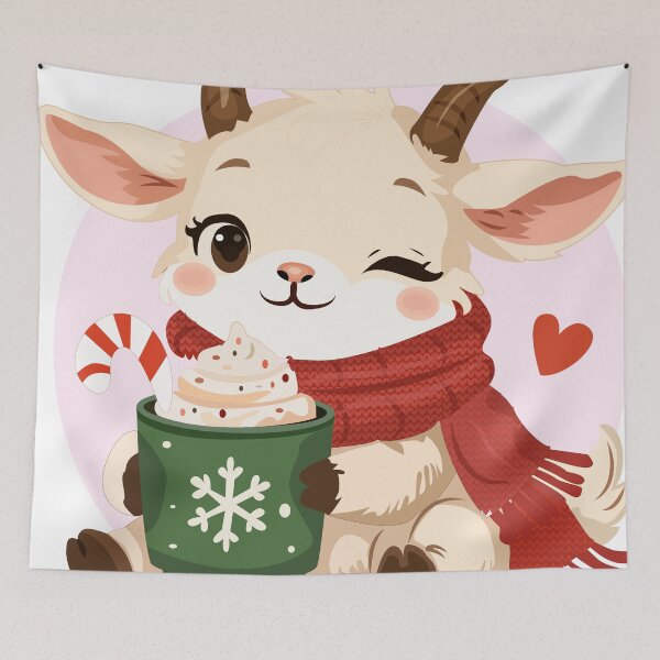 Item preview, Cute Christmas Goat with Hot Cocoa & Candy Cane designed and sold by CheriTanya.