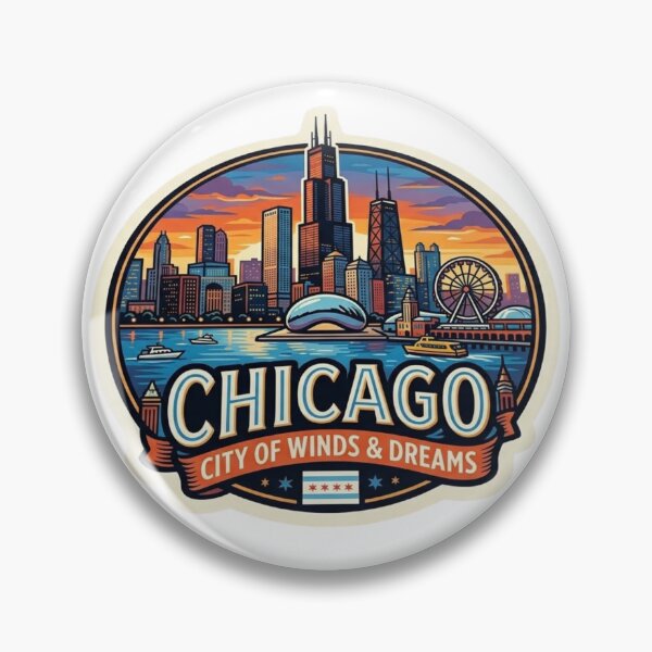 Item preview, Chicago City of Winds and Dreams Skyline Badge Sticker designed and sold by obalartsMerch.