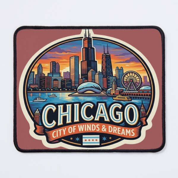 Item preview, Chicago City of Winds and Dreams Skyline Badge Sticker designed and sold by obalartsMerch.