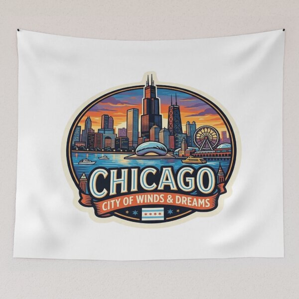 Item preview, Chicago City of Winds and Dreams Skyline Badge Sticker designed and sold by obalartsMerch.