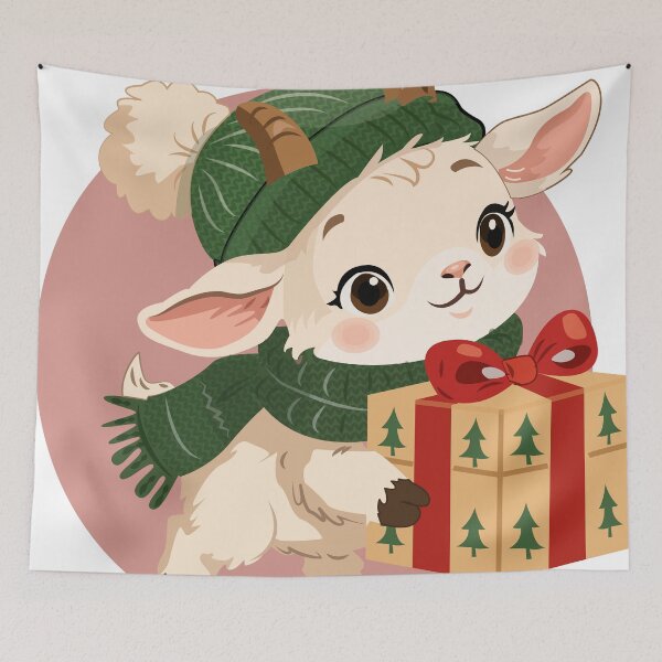 Item preview, Cute Christmas Goat with a Gift – Cozy Holiday Sweater designed and sold by CheriTanya.