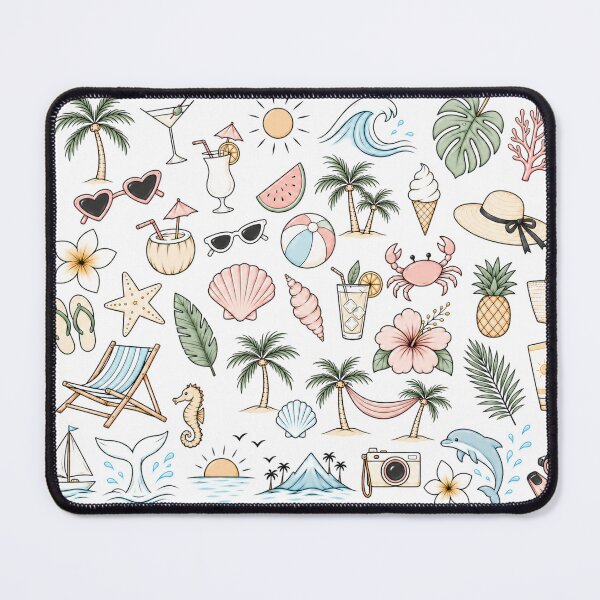 Item preview, Tropical Beach Icons Pattern: Hibiscus, Palm Trees, Flamingo & Cocktails Summer Art designed and sold by IsleAmore.