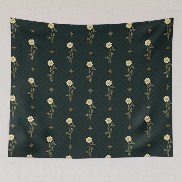 Item preview, Chamomile and Golden Stars Dark Floral Check designed and sold by VenusandMoon.